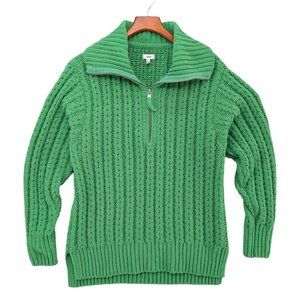 Aerie Cable Care Sweater Womens Green Chunky Knit 1/4 Zip Oversized Size S